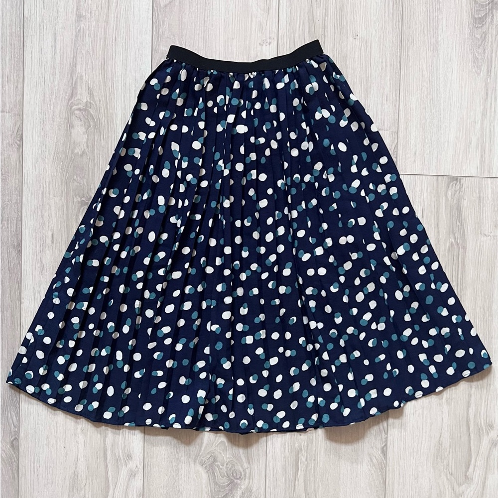 Pleated Navy Polka Dot Full Skirt with Waistband, size 2-4